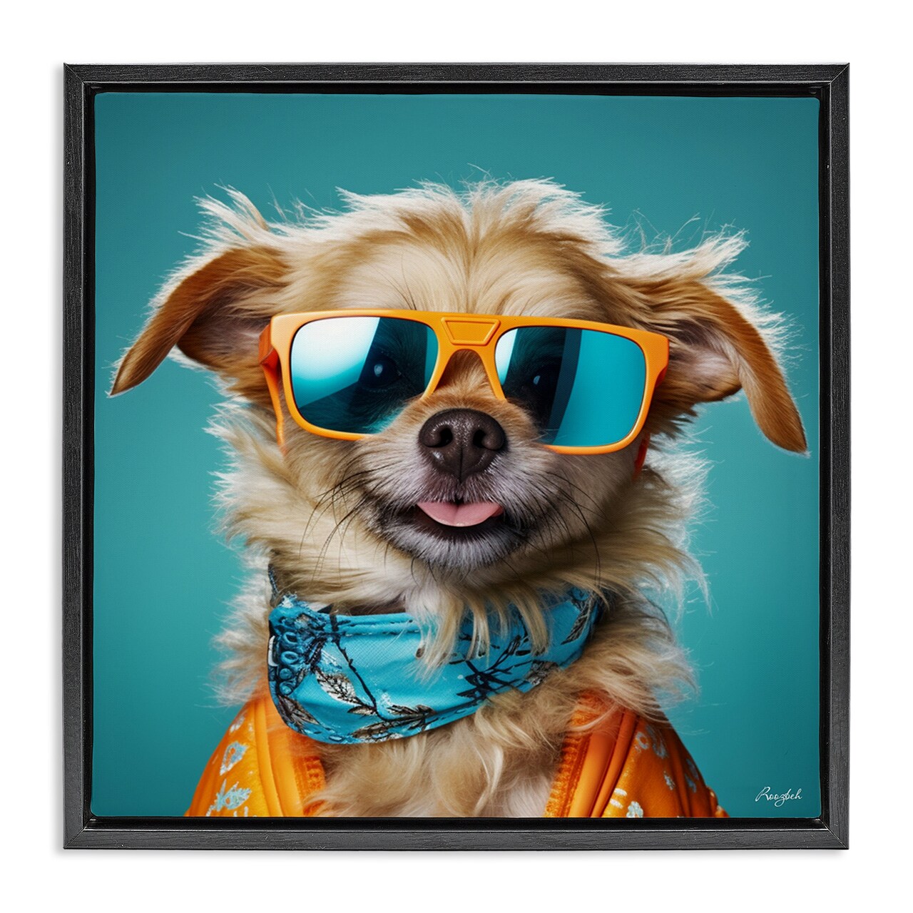 Stupell Industries Hipster Dog Portrait Framed Floater Canvas Wall Art